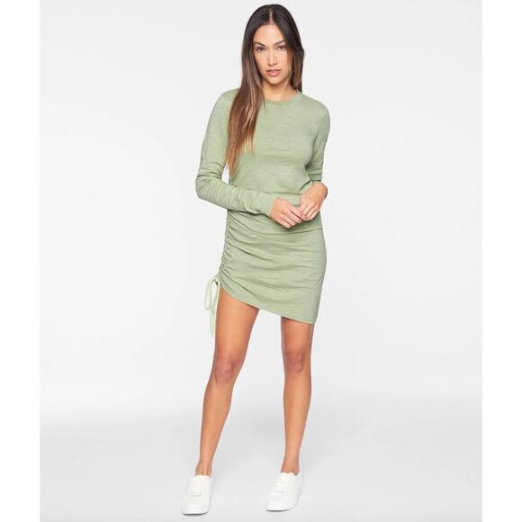 Pam & Gela Long Sleeve Shirred Dress Matcha Green Size Small - Picture 1 of 13